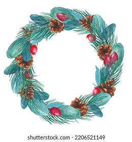 Watercolor Christmas Wreath Clipart, Tree Frame Greeting Cards, Winter Wedding Invitation