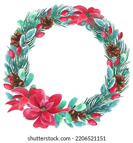 Watercolor Christmas Wreath Clipart, Tree Frame Greeting Cards, Winter Wedding Invitation