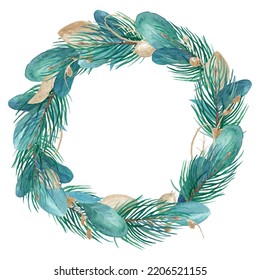 Watercolor Christmas Wreath Clipart, Tree Frame Greeting Cards, Winter Wedding Invitation