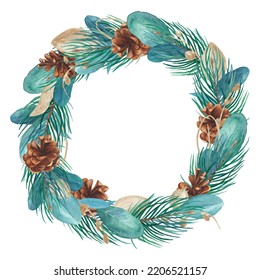 Watercolor Christmas Wreath Clipart, Tree Frame Greeting Cards, Winter Wedding Invitation