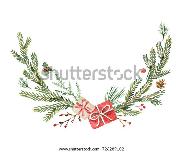 Immagini Di Natale 400 Pixel.Illustrazione Stock 726289102 A Tema Acquerello Ghirlanda Di Natale Con Rami