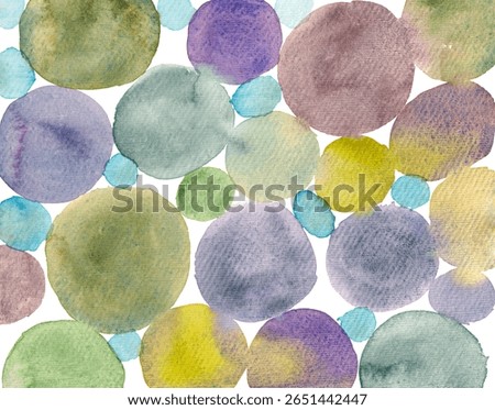 Watercolor Circle Pattern in Soft Spa Tones. Abstract Hand-Painted Colorful Dot Texture. Pastel Bubble Background Design. Organic Round Shapes in Muted Wellness Palette. 
