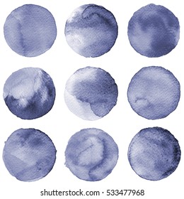 Watercolor circles collection gray colors  Watercolor stains set isolated white background  Design elements  Seamless retro geometric pattern