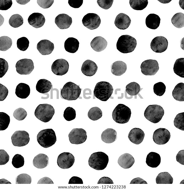 watercolor circles seamless pattern. Retro\
hand drawn circles ornament. Polka dot pattern. Round shapes.\
Grunge painted ornament on white\
background.
