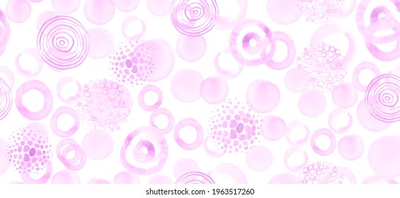 Watercolor Circles Wallpaper. Color Rounds Texture. Geometric Drawn Spots Background. Seamless Watercolor Circles. Pink Dots Confetti. Cute Brush Paint Print. Pastel Watercolor Circles Pattern.