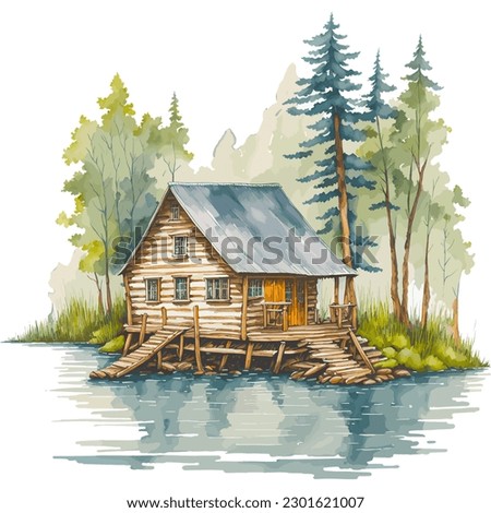 Watercolor Clipart, Watercolor illustration, Watercolor Painting, Watercolor Sublimation,
Lakeside Cabin