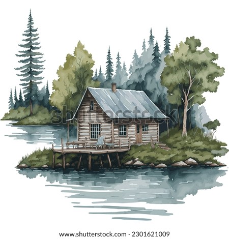 Watercolor Clipart, Watercolor illustration, Watercolor Painting, Watercolor Sublimation,
Lakeside Cabin
