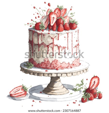 Watercolor Clipart, Watercolor illustration, Watercolor Painting, Watercolor Sublimation, Strawberry Cake