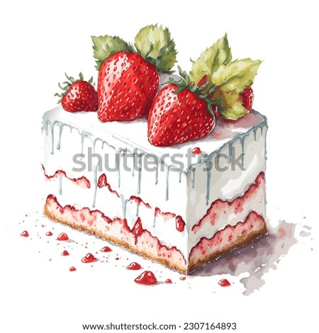 Watercolor Clipart, Watercolor illustration, Watercolor Painting, Watercolor Sublimation, Strawberry Cake