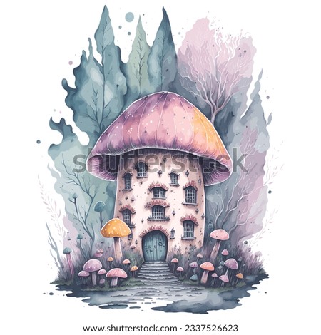 Watercolor Clipart, Watercolor illustration, Watercolor Painting, Watercolor Sublimation, Magical Mushroom House, Fantasy Mushroom House
