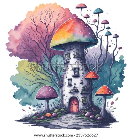 Watercolor Clipart, Watercolor illustration, Watercolor Painting, Watercolor Sublimation, Magical Mushroom House, Fantasy Mushroom House