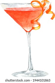 Watercolor clipart orange cocktail. Martini with orange. hand draw.