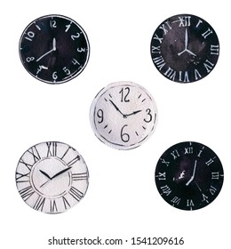 Watercolor Clock Illustration Collection  Set