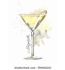 Watercolor cocktail illustration. It can be used for menu, card, postcard, banner, poster.