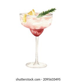 Watercolor cocktail isolated on white background. Bar drink illustration. Perfect for wrapping paper, textile and other design.