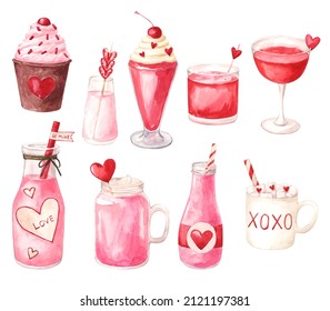 Watercolor cocktails clipart. Cute sweets illustration. Perfect for logo, stickers, wallpaper, wrapping paper and wedding and birthday invitation. - Powered by Shutterstock