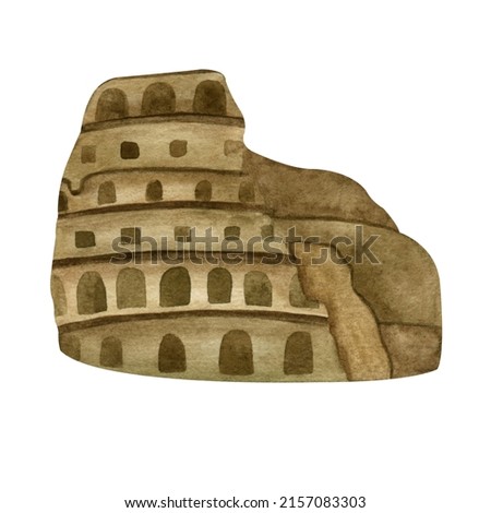 Watercolor coliseum italian famouse touristic rome place. Isolated on a white background