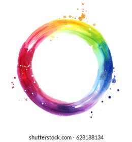 Watercolor Color Wheel, Hand Painted Rainbow Background, Copy Space