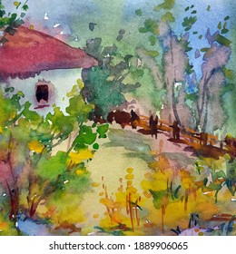 Download Cottage House Garden Watercolor High Res Stock Images Shutterstock