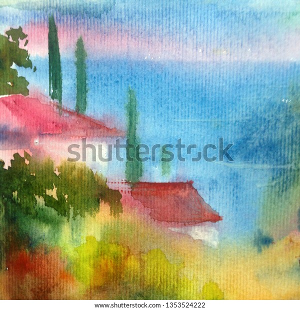 Watercolor Colorful Bright Textured Abstract Background Stock