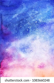 Watercolor colorful starry space galaxy nebula background pattern texture