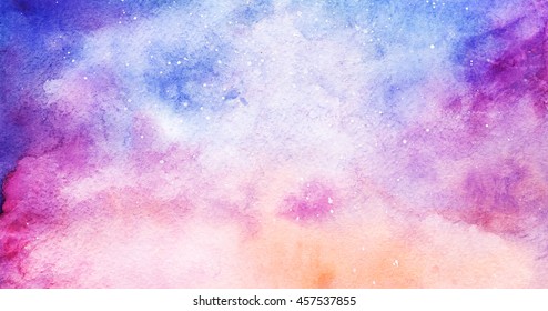 Watercolor colorful starry space galaxy nebula background