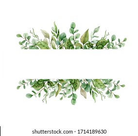 Watercolor composition with twigs on white background. Frame, border, wreath. Greeting card, poster, banner with space for text - Powered by Shutterstock