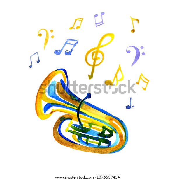 Watercolor Copper Brass Band Tuba On のイラスト素材