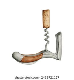 Watercolor corkscrew clipart Illustration. High quality hand painting gourmet illustration. wine accessories collection. - Powered by Shutterstock