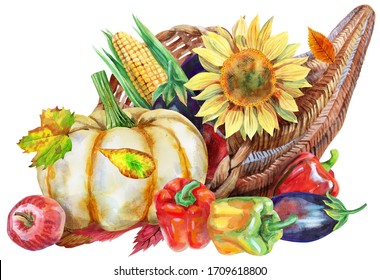 257 Cornucopia Watercolor Images, Stock Photos & Vectors | Shutterstock