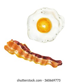 Watercolor Crambled Eggs And Bacon