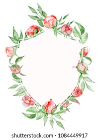 Watercolor Crest Romantic Frame With Flowers Card Template