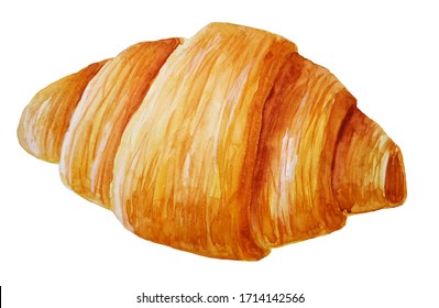 The Watercolor Croissant On White Background