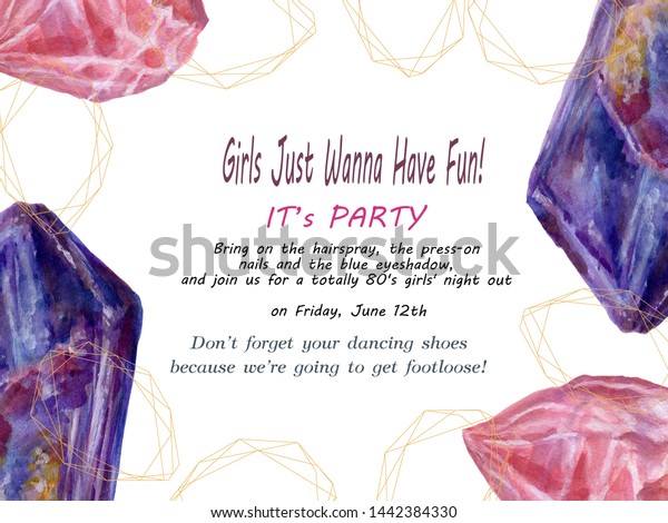 Watercolor Crystal Geode Horizontal Frame Stylish Stock