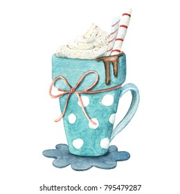 Watercolor Cup, Mug Of Christmass Hot Chocolate