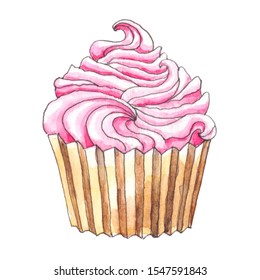 Watercolor Cupcake On White Background Stock Illustration 1547591843 ...