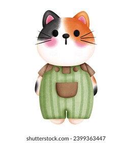 Watercolor cute baby calico cat in colorful outfit clipart. Nursery baby kitten illustration. Cute animal baby shower decoration. - Powered by Shutterstock