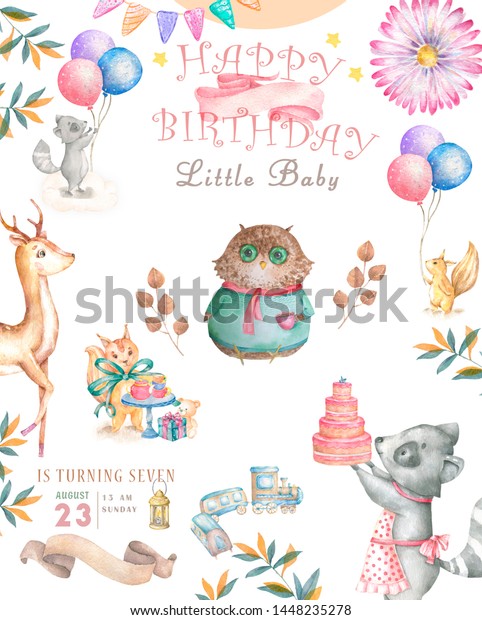 Watercolor Cute Cartoon Owl Cute Baby Stock Illustration 1448235278