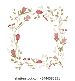 Watercolor cute flowers and leaves frame layout template with copy space. Hand drawn - Powered by Shutterstock