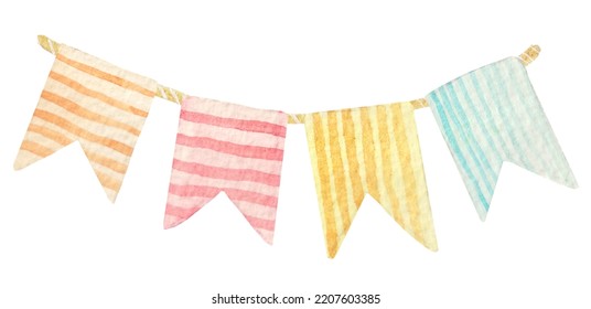 Watercolor  Cute Garlands In Soft Colors, Isolated On White Background. Garland For Holidays, Birthday, Easter And So On.