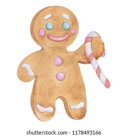 Watercolor Cute Gingerbread Man