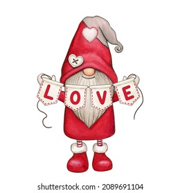 Watercolor cute hand drawn valentine's day gnome - Powered by Shutterstock