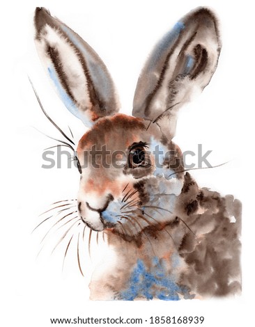 Watercolor Cute Hare Woodland Animal Painting