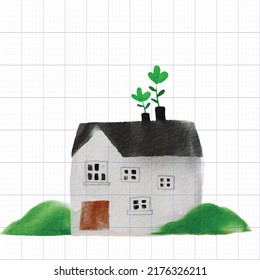 Watercolor Cute House Clipart  For Greeting Card