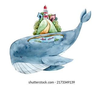 Watercolor Cute Nursery Whale Illustration On Stock Illustration ...