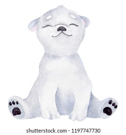 Watercolor Cute Polar Bear On White Background