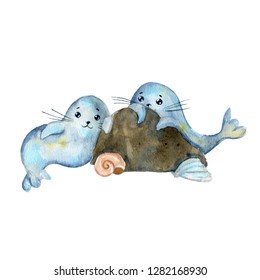 Watercolor Cute Seals Stock Illustration 1282168930 | Shutterstock