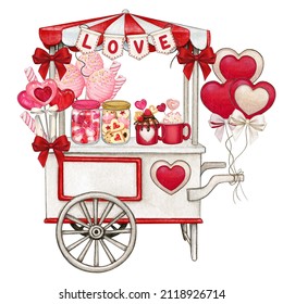 Watercolor cute valentine's day cart full of treats - Powered by Shutterstock