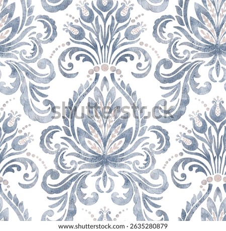 Watercolor damask seamless pattern element. Vintage classical old fashioned damask ornament, seamless texture for wallpapers, textile.