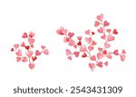 Watercolor decorative red branches with heart shaped leaves isolated on white background. Design elements for weddings, Valentine